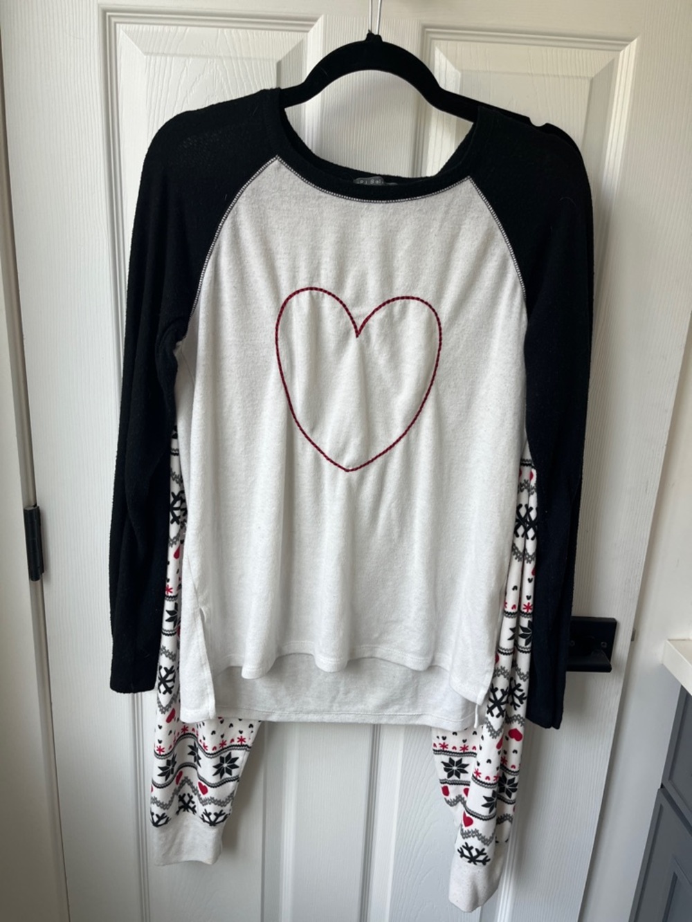 PJ Salvage White and Black Heart Pajama Set with Red Accents
